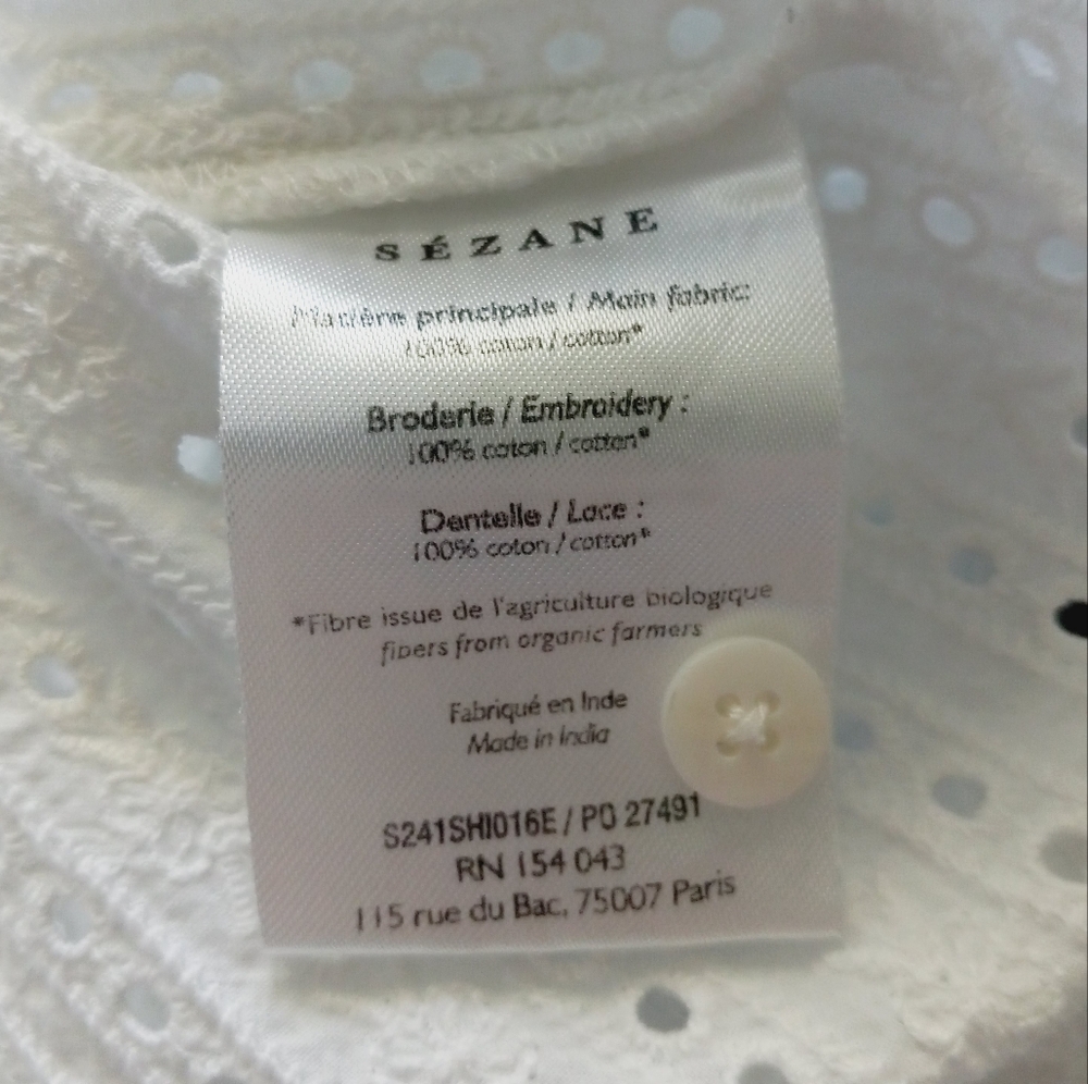 Sezane Marinette Shirt Eyelet Lace Organic Cotton 42 - Picture 9 of 15